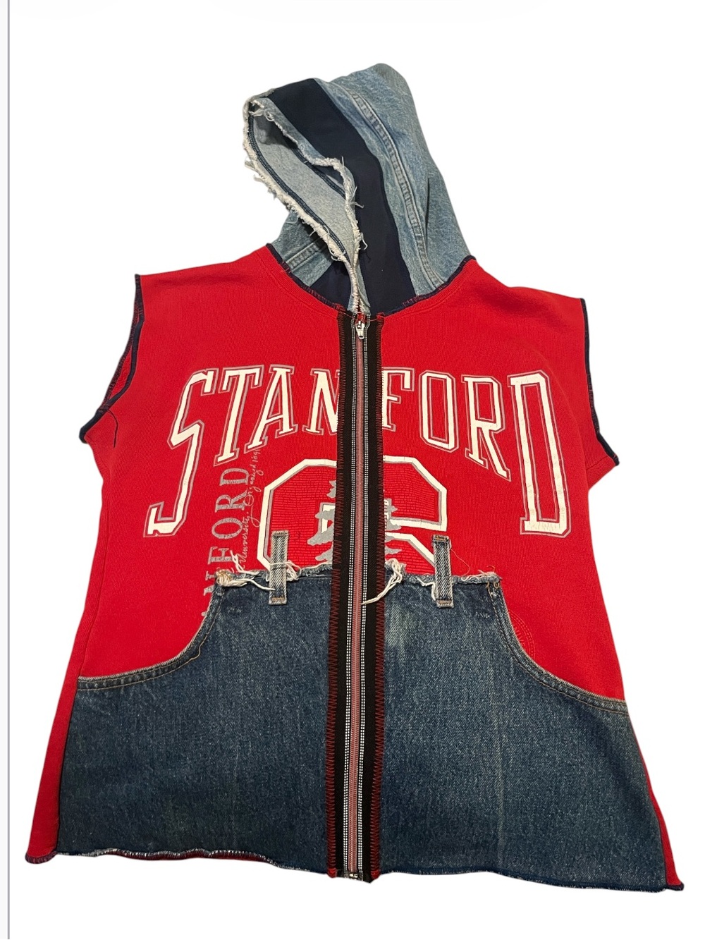 Stanford Up Cycled Denim Hooded Zipper Vest